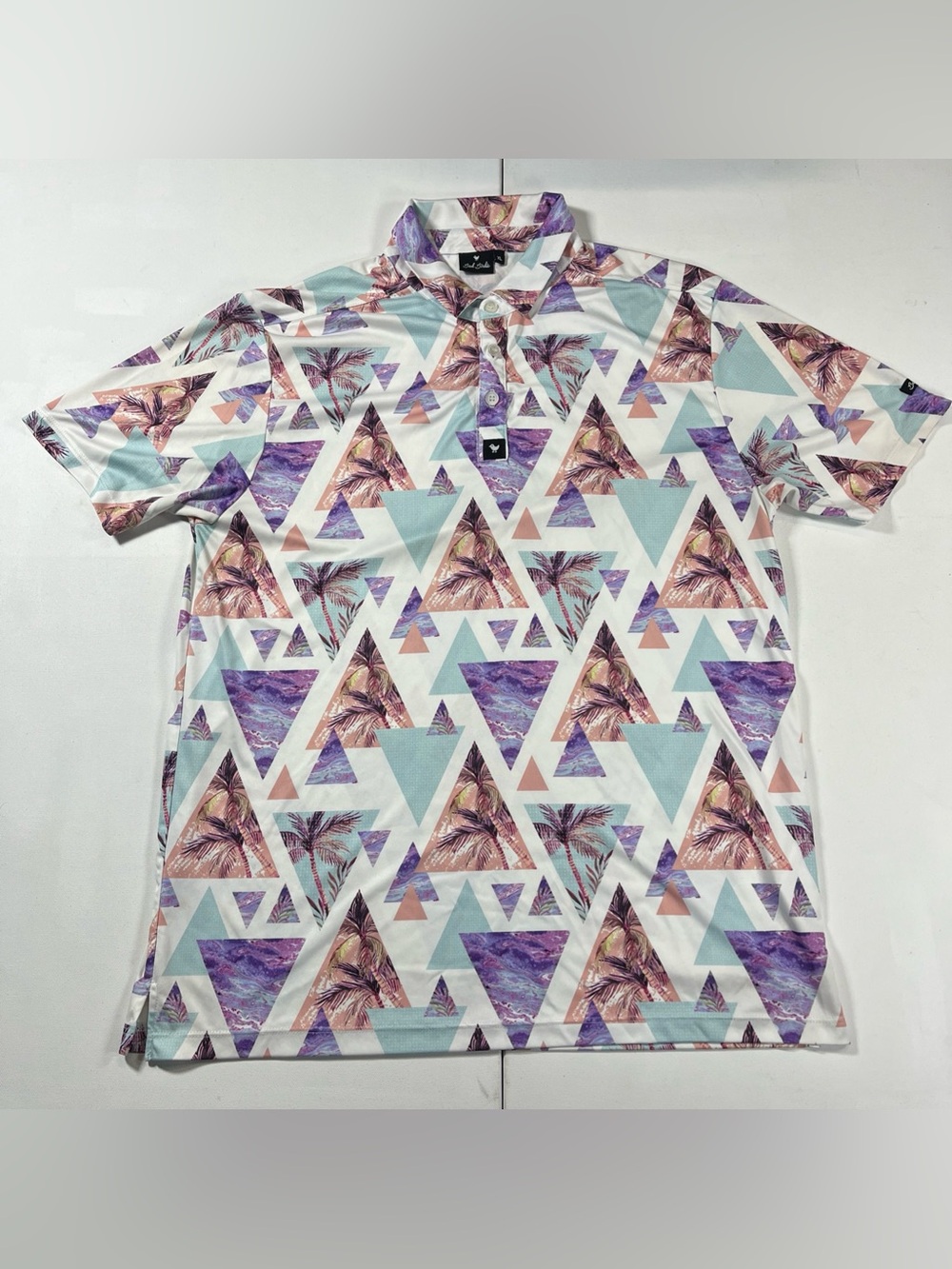 Bad Birdie Polo Golf Shirt Palm Trees Tropical Geometric Short Sleeve Mens XL